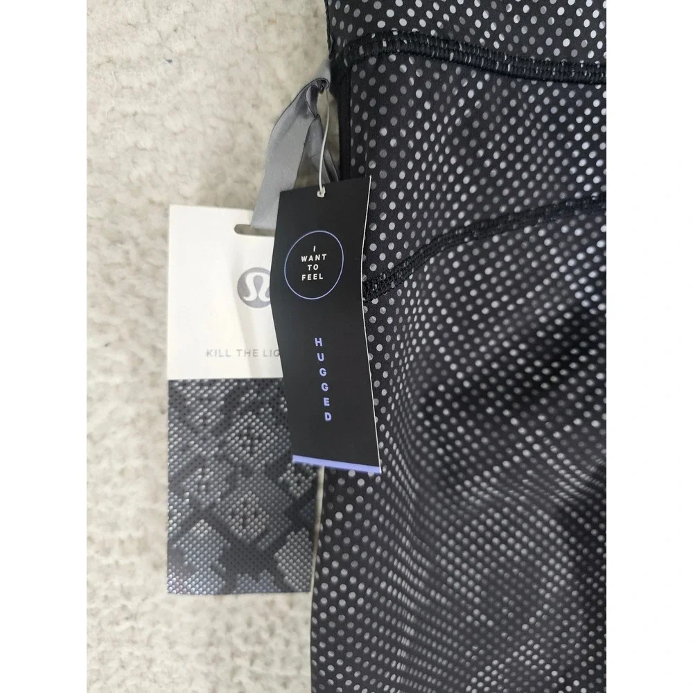 Lululemon Pace Tight Reflective Leggings sz 2 24x24 Polka Dot Black Silver NWT